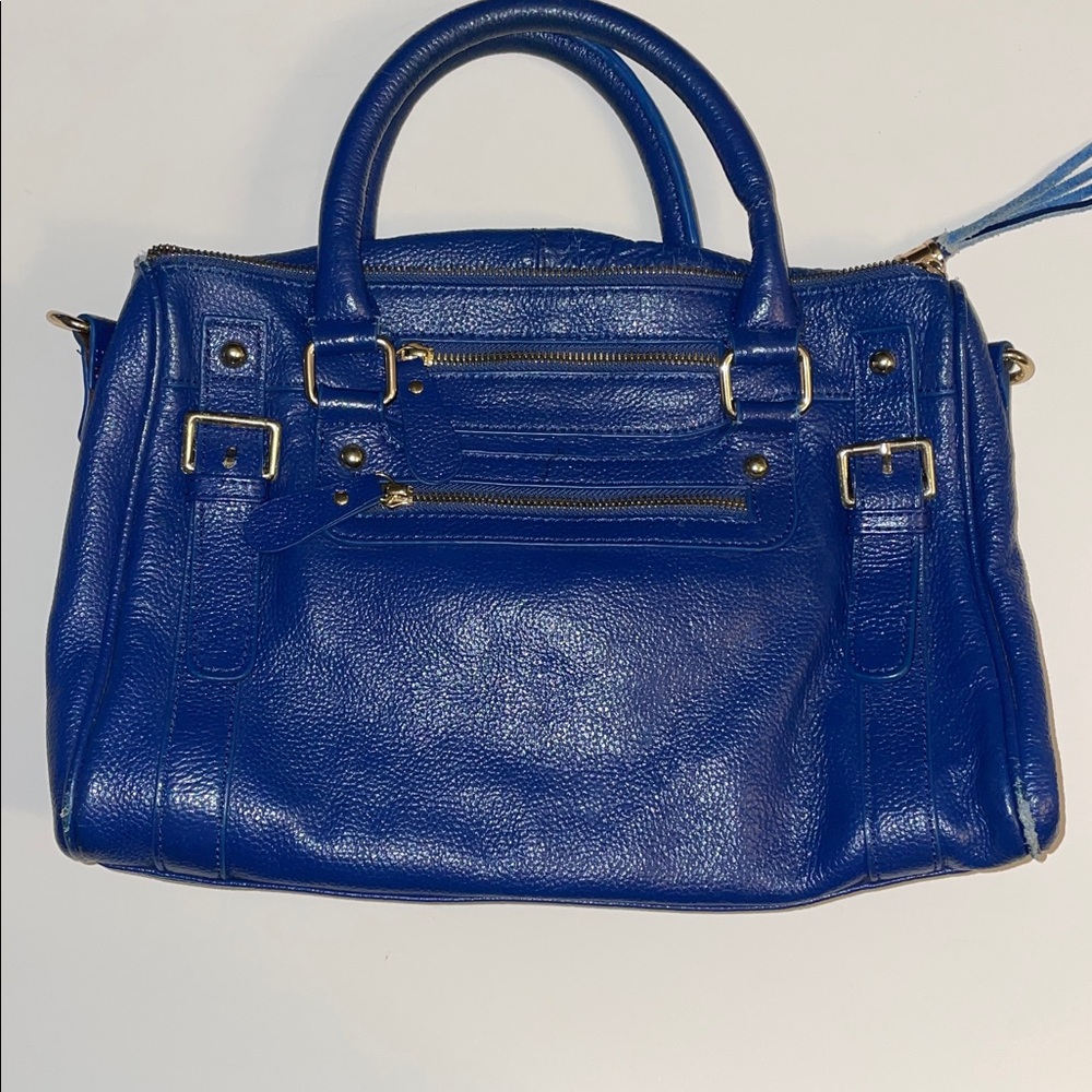 Erica Anenberg  Blue Leather Handbag with Gold Accents 13x9